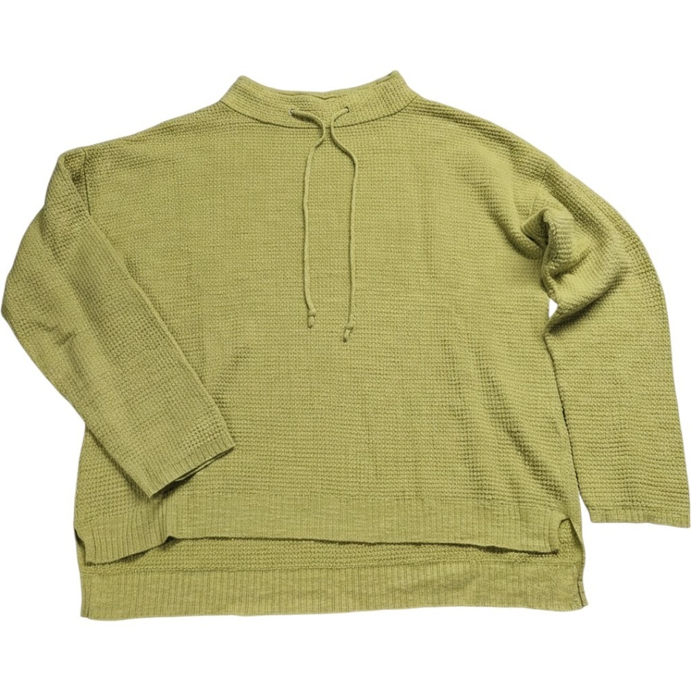 Eileen Fisher Organic‎ Linen Cotton Drawstring Mock Neck Sweater Lime Green XS